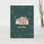 Warm Wishes Midcentury Pink House Christmas Holida Holiday Card<br><div class="desc">Illustration of a midcentury modern style house decorated with Christmas lights and palm trees.</div>