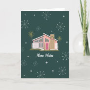 Warm Wishes Midcentury Pink House Christmas Holida Holiday Card at Zazzle
