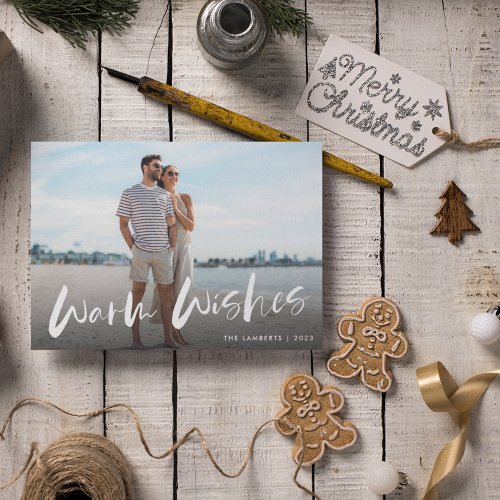 Warm Wishes Modern Couple Photo Christmas  Holiday Card