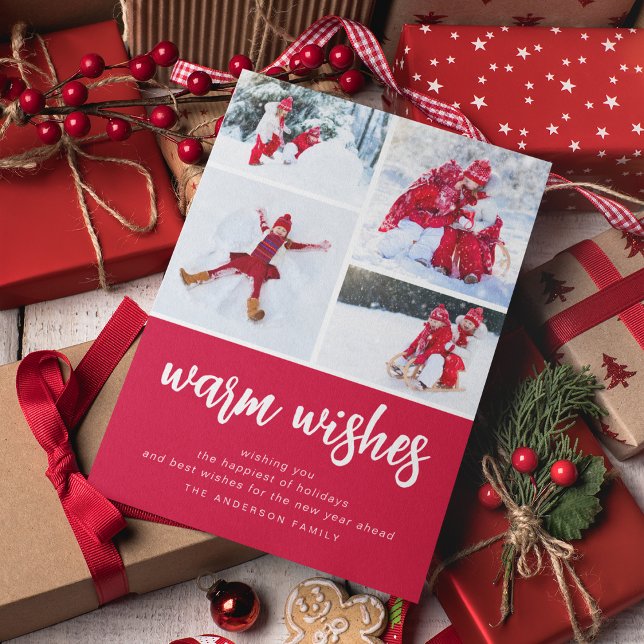 Warm Wishes | Modern Four Photo Holiday Card (Creator Uploaded)