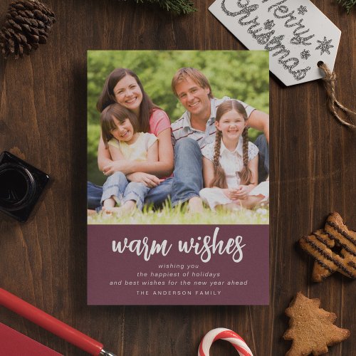 Warm Wishes  Modern Photo  Holiday Card