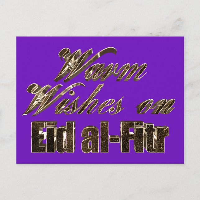 Warm Wishes on Eid al-Fitr Purple Gold Typography Postcard (Front)