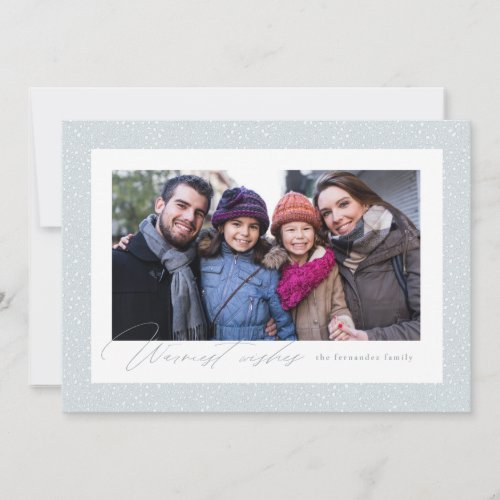 Warm wishes one photo snowy frame simple holiday card