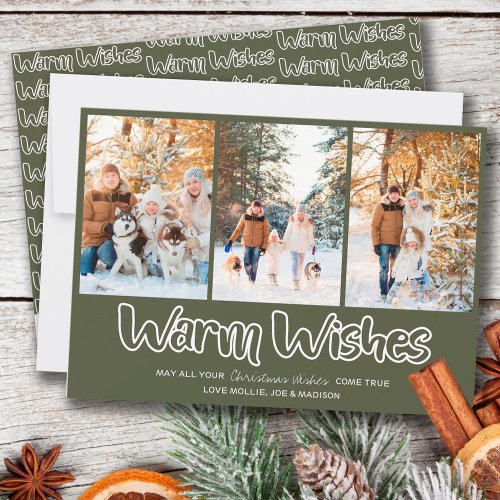 Warm Wishes Outline Lettering 3 Vertical Photo Hol Holiday Card