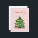 Warm Wishes Pastel Pink Retro Christmas Tree Holid Note Card<br><div class="desc">An illustration of a festive christmas tree with original hand-lettering with the phrase,  "Warm Wishes" on a pastel pink background.</div>