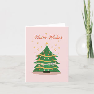 Warm Wishes Pastel Pink Retro Christmas Tree Holiday Card