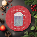 Warm Wishes Peppermint Hot Cocoa Cutting Board<br><div class="desc">"Warm Wishes" christmas cutting board featuring illustrated peppermint hot cocoa or peppermint mocha illustration on custom color background with name.</div>