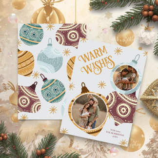 Warm Wishes Personalized Modern Ornament Holiday Card