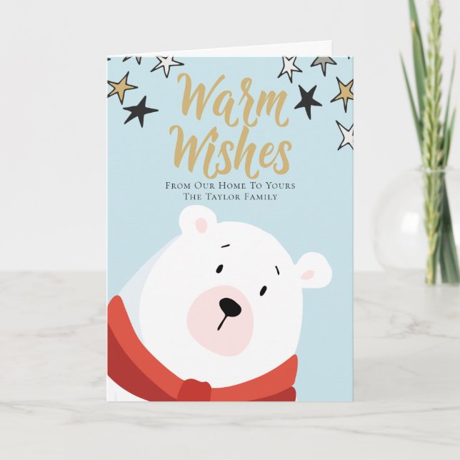 Warm Wishes Personalized Polar Bear Christmas Holiday Card (Front)
