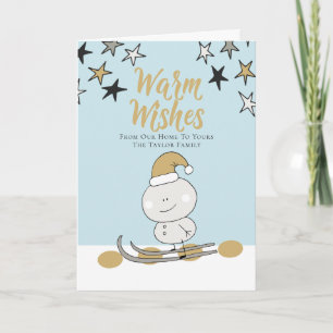Warm Wishes Personalized Skier Christmas Holiday Card
