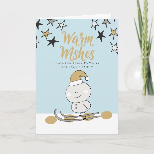 Warm Wishes Personalized Skier Christmas Holiday Card (Front)