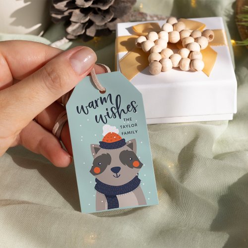 Warm Wishes  Personalized Winter Raccoon Gift Tags