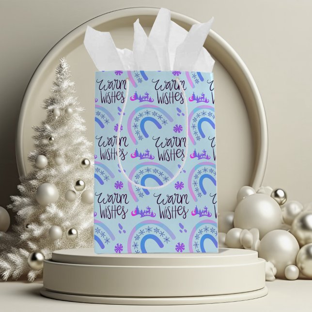 Warm Wishes Pink & Blue Christmas Rainbows Medium Gift Bag (Creator Uploaded)
