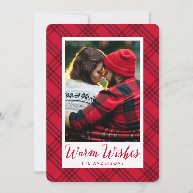 Warm Wishes | Plaid Holiday Photo Card (Front)