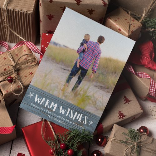 Warm Wishes Rustic Beach Family Photo Christmas Holiday Card