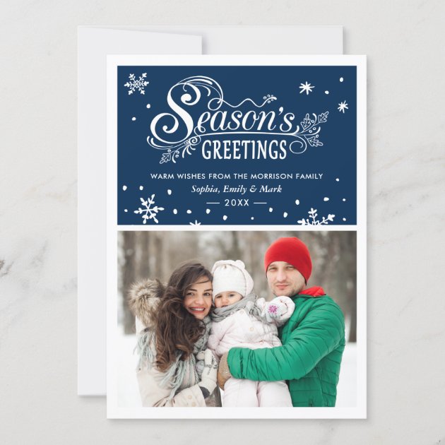 Warm Wishes Season's Greetings Typography Photo Holiday Card