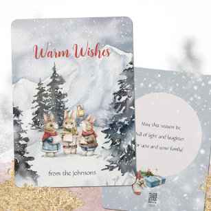 🎄 Warm Wishes 🐇 Singing Rabbits Winter Landscape Holiday Card