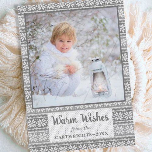Warm Wishes Snowflake Sweater Photo Gray Holiday Card