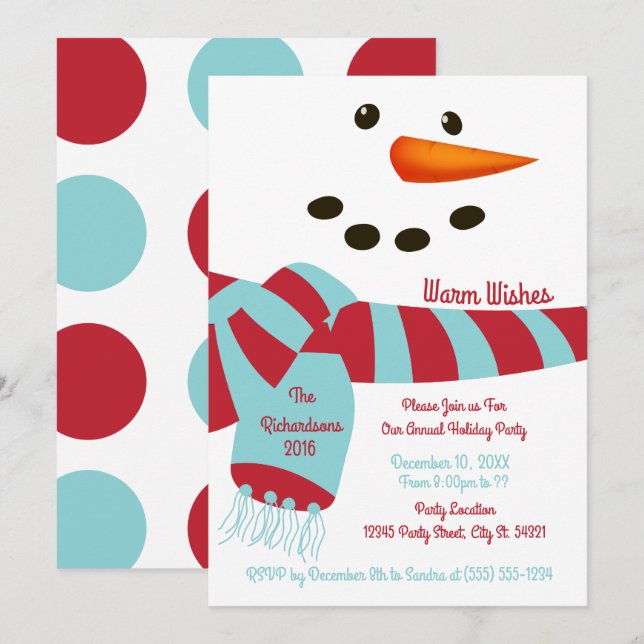 Warm Wishes, Snowman Holiday Party Invitations (Front/Back)