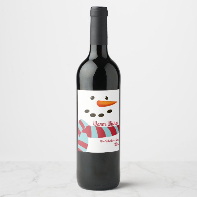 Warm Wishes, Snowman Holiday Wine Label (Front)
