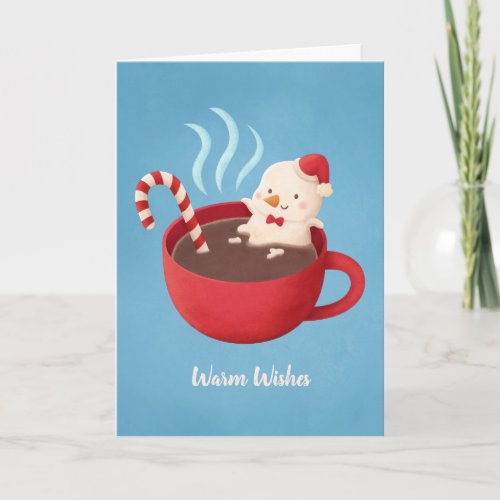 Warm Wishes Snowman in Cocoa Cup Greeting Card