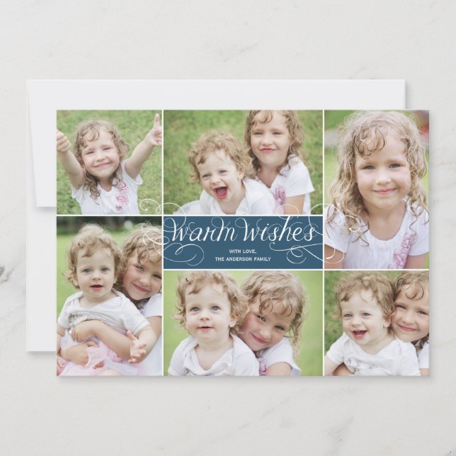 Warm Wishes Swirl Holiday Photo Card - Navy (Front)