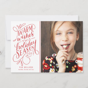 Warm Wishes This Holiday Hand Lettered 1-Photo Card
