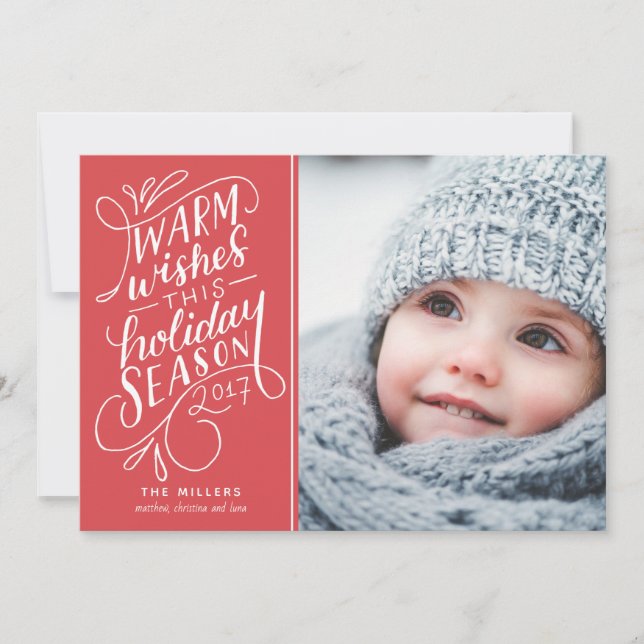 Warm Wishes This Holiday Hand Lettered 1-Photo Red (Front)