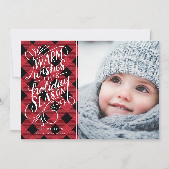 Warm Wishes This Holiday Hand Lettered Photo Plaid (Front)