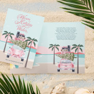 Warm Wishes Tropical Palm Trees & Pink Retro Car Holiday Card at Zazzle