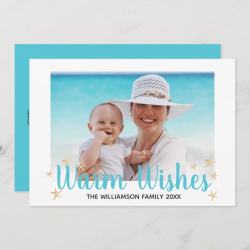 Warm Wishes Turquoise Beach Photo Holiday Card