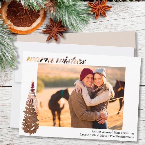 Warm Wishes Typography and Fir Tree Montage Holiday Card