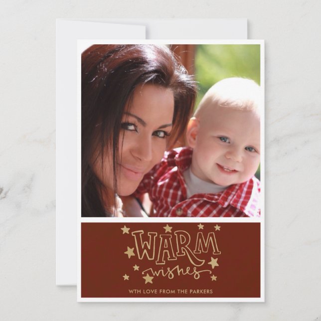 Warm Wishes Typography Photo Christmas Card (Front)