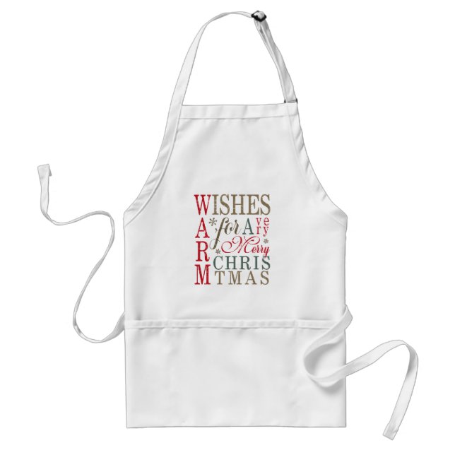 Warm Wishes Typography Red/Green ID589 Adult Apron (Front)