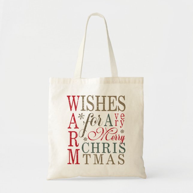 Warm Wishes Typography Red/Green ID589 Tote Bag (Front)