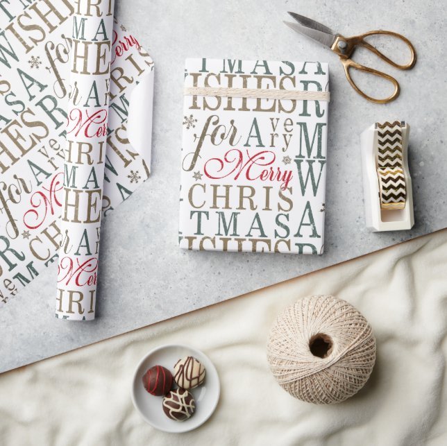 Warm Wishes Typography Red/Green ID589 Wrapping Paper (Crafts)
