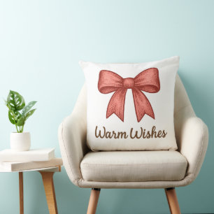 Warm Wishes Vintage Bow Coquette Holiday Gift Throw Pillow