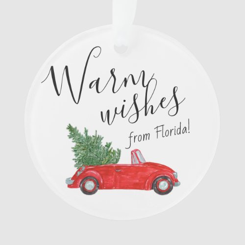 Warm Wishes Vintage Red Car Christmas Tree Ornament