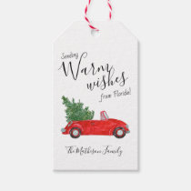 Warm Wishes #Vintage Red Car Tropical #Christmas Gift Tags