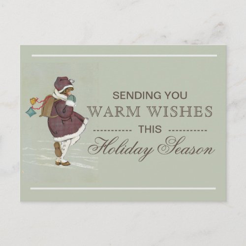 Warm Wishes Vintage School Girl Christmas Holiday Postcard
