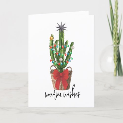 Warm Wishes Watercolor Cactus Houseplant Christmas Holiday Card
