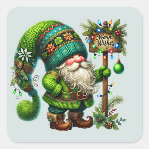 Warm Wishes Winter gnome  Square Sticker