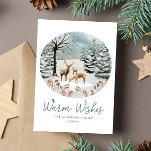 Warm Wishes Woodland Deer Winter Scene Non-Photo Holiday Card