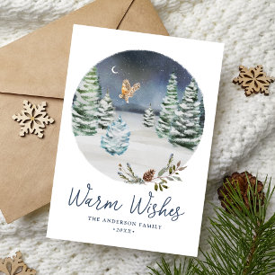 Warm Wishes Woodland Owl Winter Scene Non-Photo Holiday Card