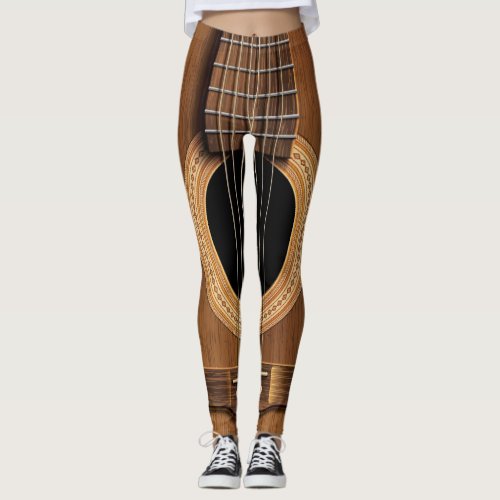 Warm Wood Acoustic Guitar Leggings