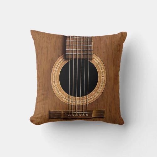 Warm Wood Acoustic Guitar Throw Pillow