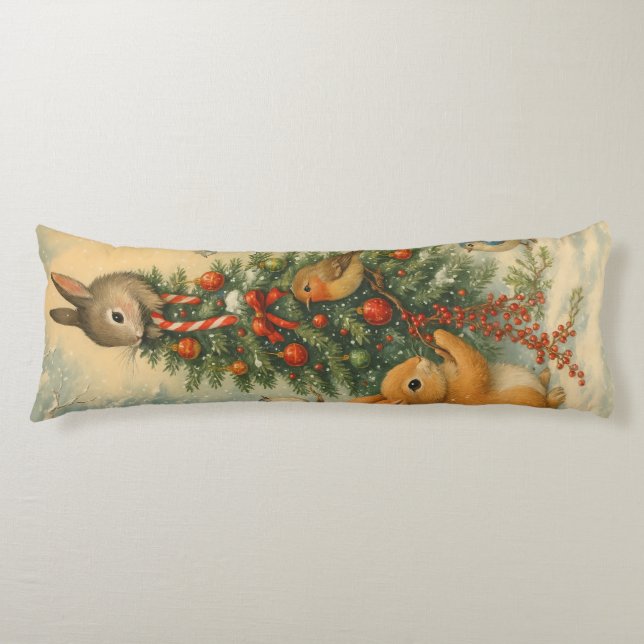 Warm woodland bunny christmas festive winter body pillow (Front)