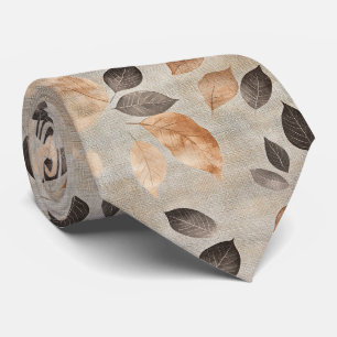 Warm Woodland Leaves and Twig in Earth Tones Neck Tie