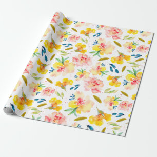 Warm Yellow and Pink Watercolor Floral Wrapping Paper