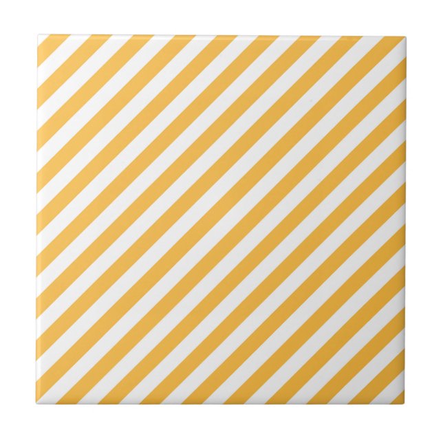 Warm Yellow and White Narrow Stripes Ceramic Tile (Front)
